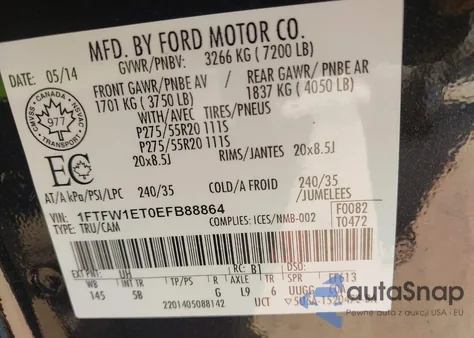 2014 Ford F-150 Fx4 из США, поврежденный, VIN 1FTFW1ET0EFB88864